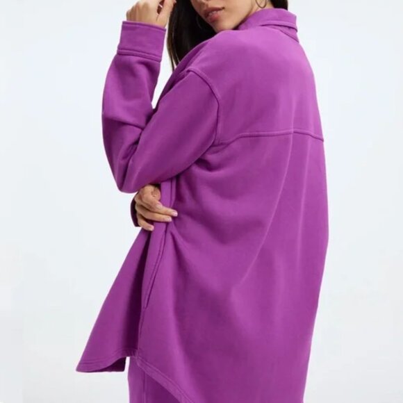 NWT Good American Fleece Shacket Pop Thistle Size 00/0 - Picture 2 of 5